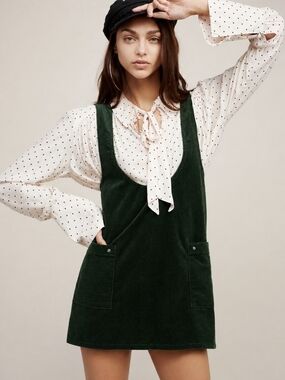 Free People Dark Green Corduroy Pinafore Mini Size 2